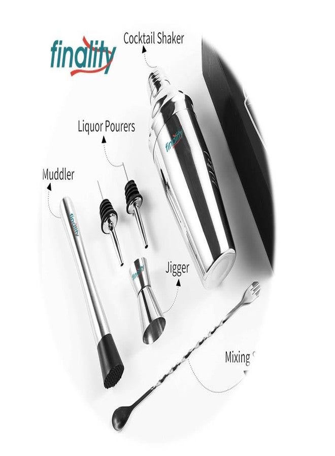 FINALITY Cocktail Shaker Set,Martini Mixer Shaker, 6 PCS Stainless Steel Shaker Bartending: Bar Shaker Measuring Jigger Mixing Spoon Muddler Pourers Professional Bar Tools for Martini Kit (750 ml) - Image 4